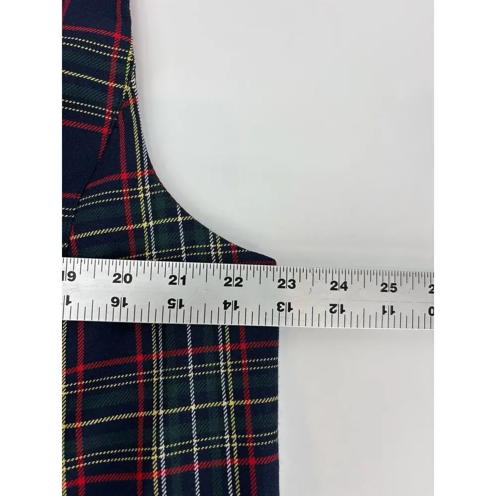 Vintage Liz Claiborne Wool Plaid Vest 1990s Size 1 Preppy Green Orange Red Blue